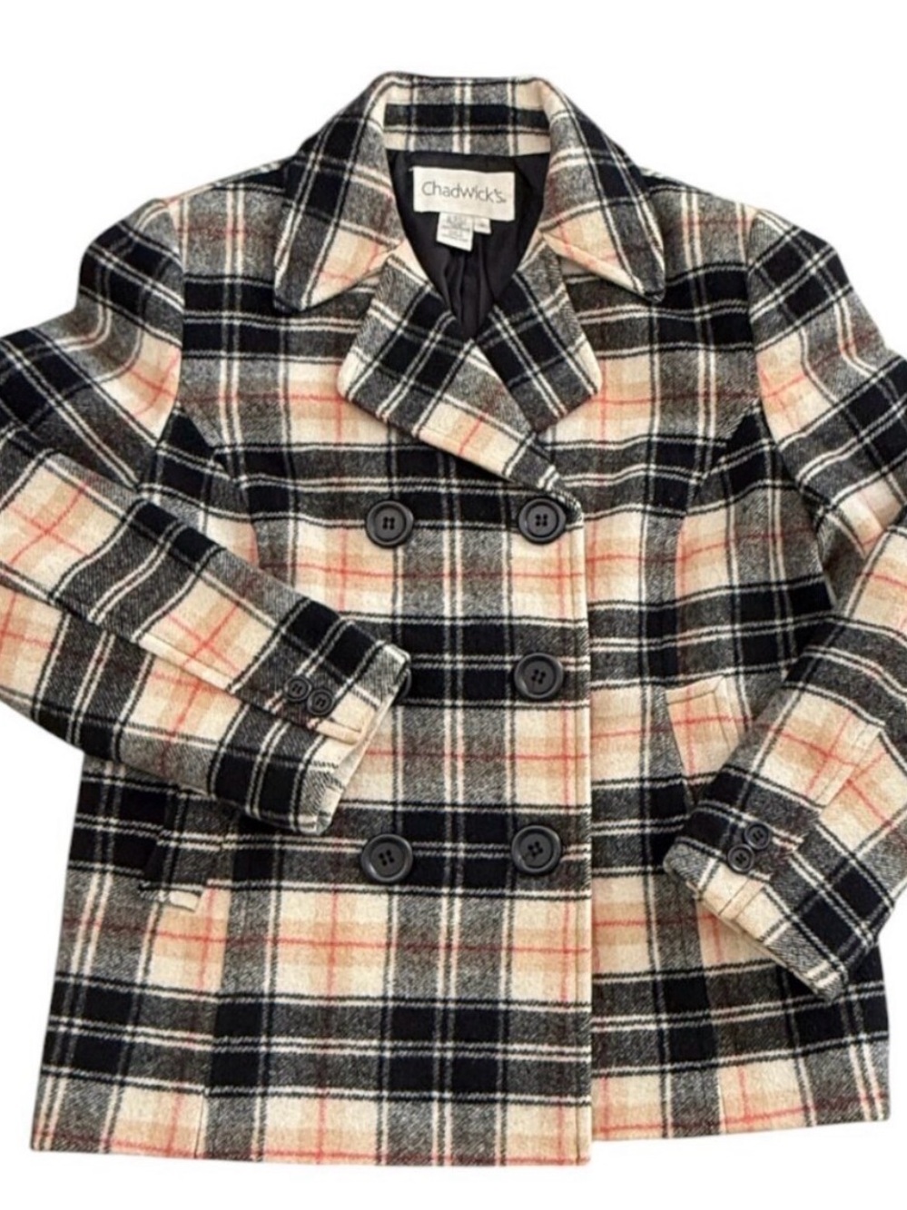 Vintage 100% Wool Chadwicks Plaid Double-Breasted Jacket Sz 12